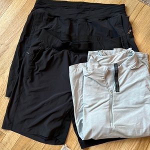 3 men’s lulu - 2 shorts, 1 long sleeve zip up